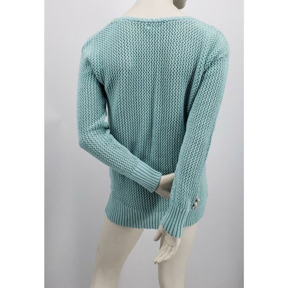 Mossimo Open Knit Tunic Sweater Women's Size Medium Green Scoop Neck Cable *Flaw - Picture 7 of 12